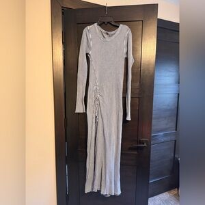 Chic Long Sleeve Ribbed Dress in Light Blue